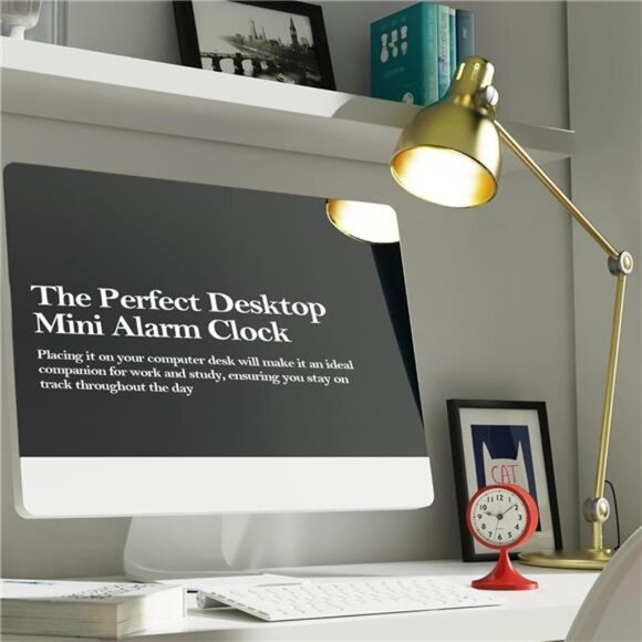 Cute Red Analog Alarm Clock – Small Retro Battery-Powered Table Clock - Picture 2 of 8